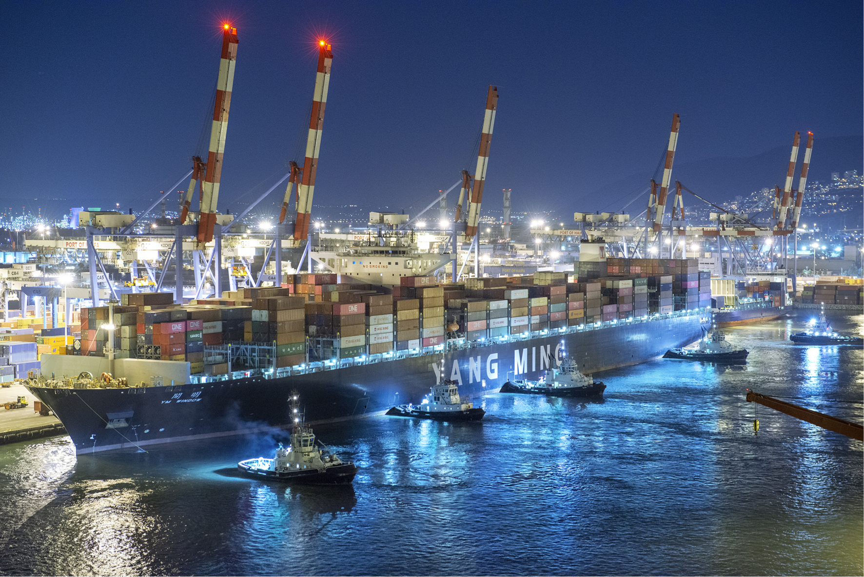 Port logistics at night